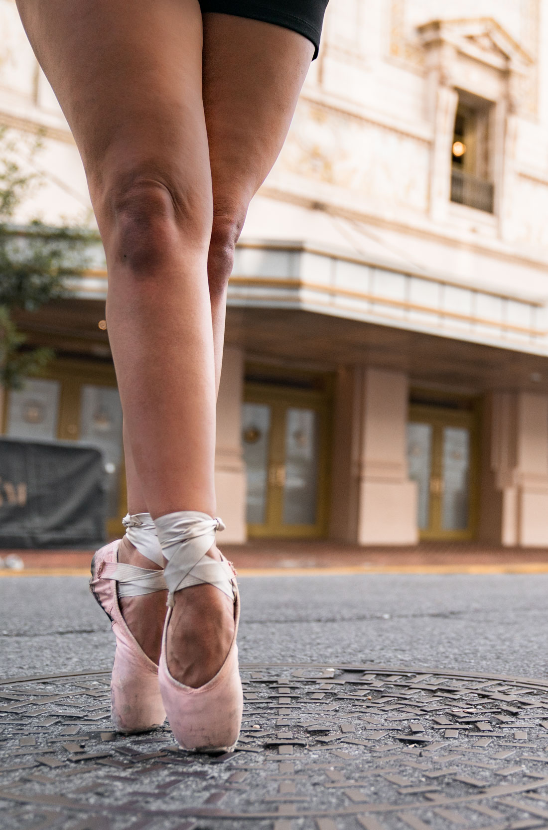 Ballet dancer’s shoes in front of the Orpheum Theater in New Orleans