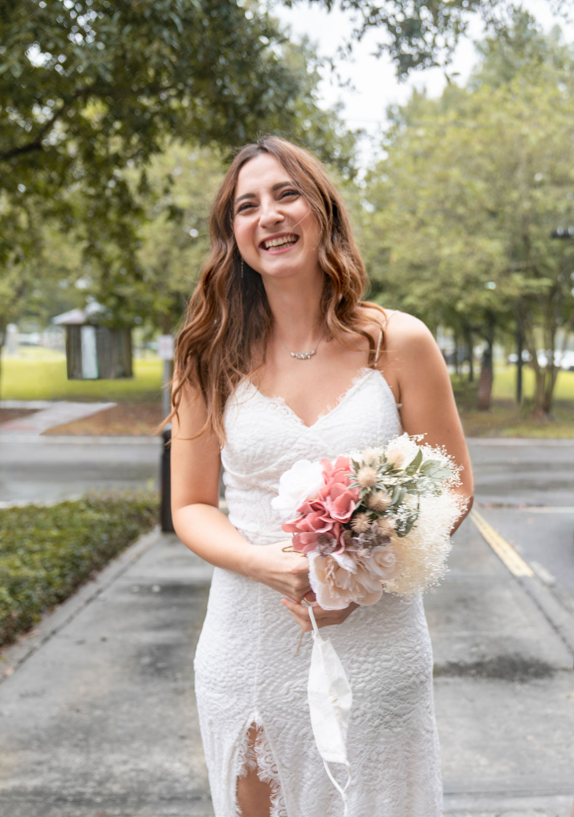 Bridal portrait with flowers of a bride who just got married