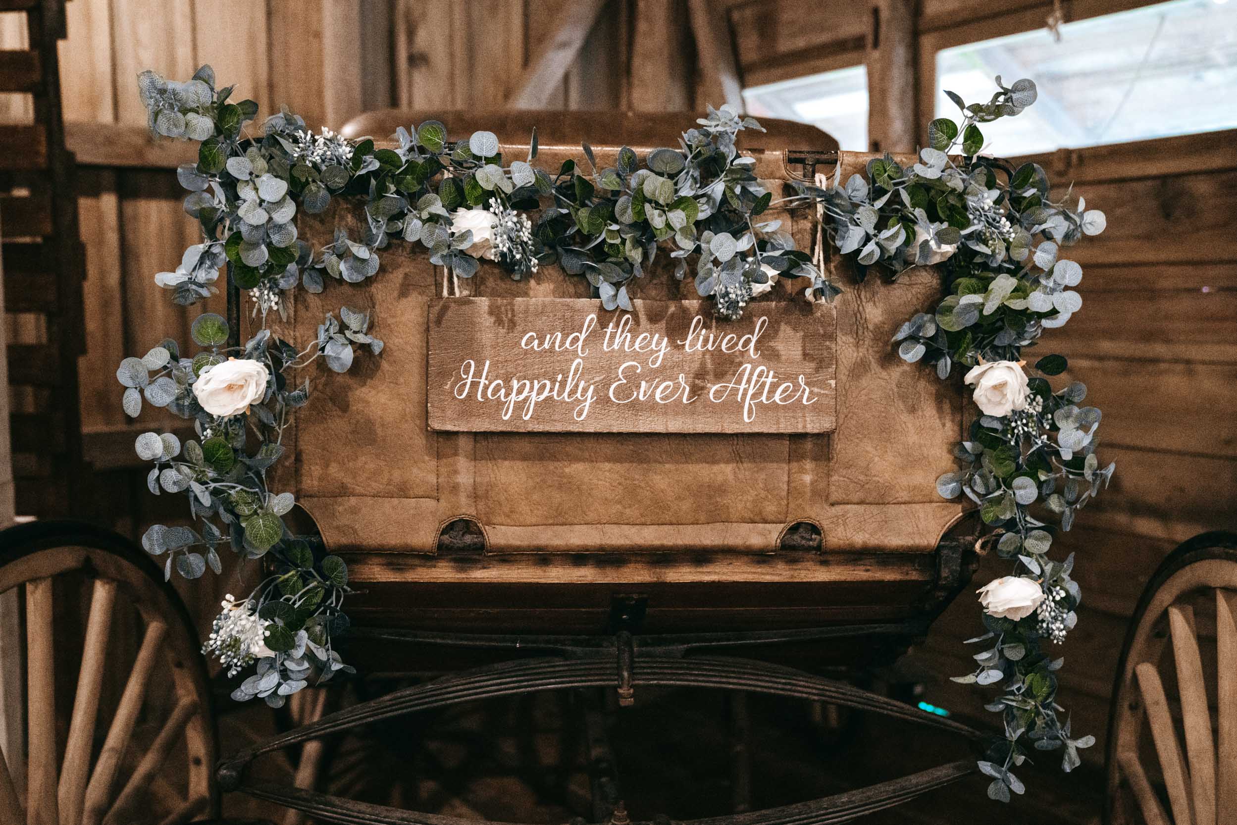 wedding flowers on wagon at Destrehan Plantation in Louisiana