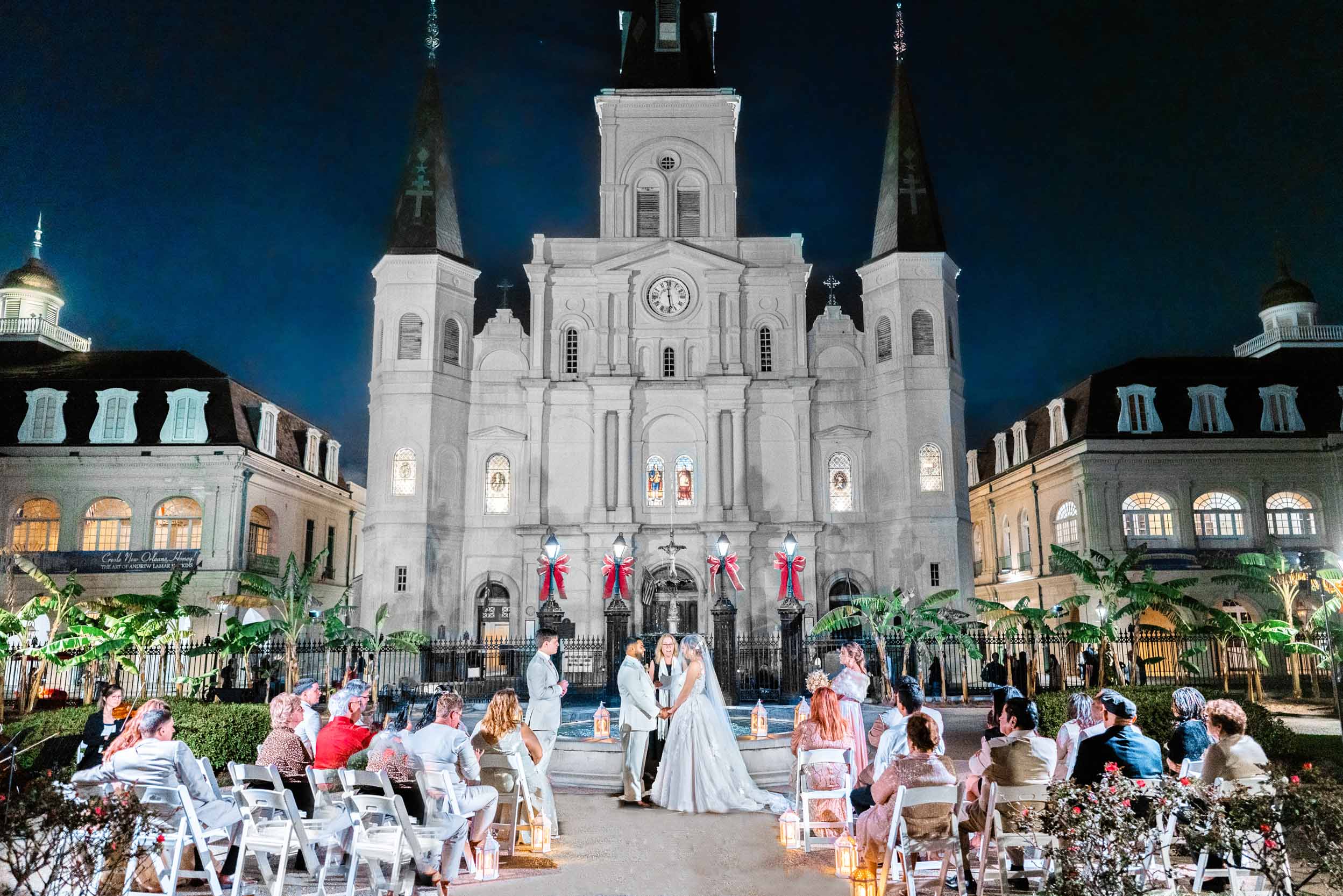 Wedding ceremony in Jackson Square in front of St. Louis Cathedral in New Orleans